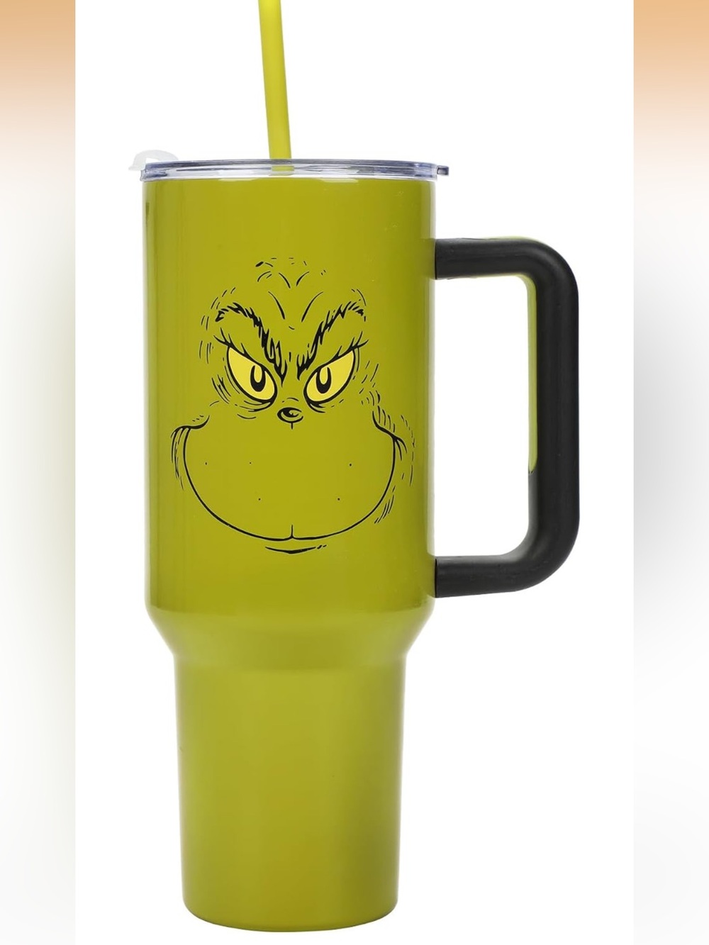 The Grinch Neon Green 40oz Travel Tumbler with Handle, lid and matching straw